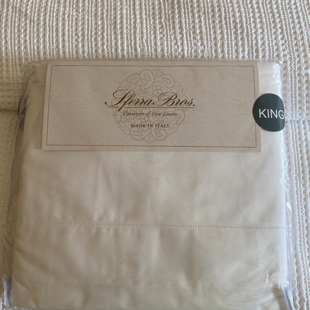 Sferra Brothers King Sheet Set, White, NIP